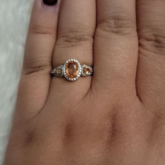 3 Pink Oval Sapphire Ring, 925 Silver, 8 - Picture 4 of 5